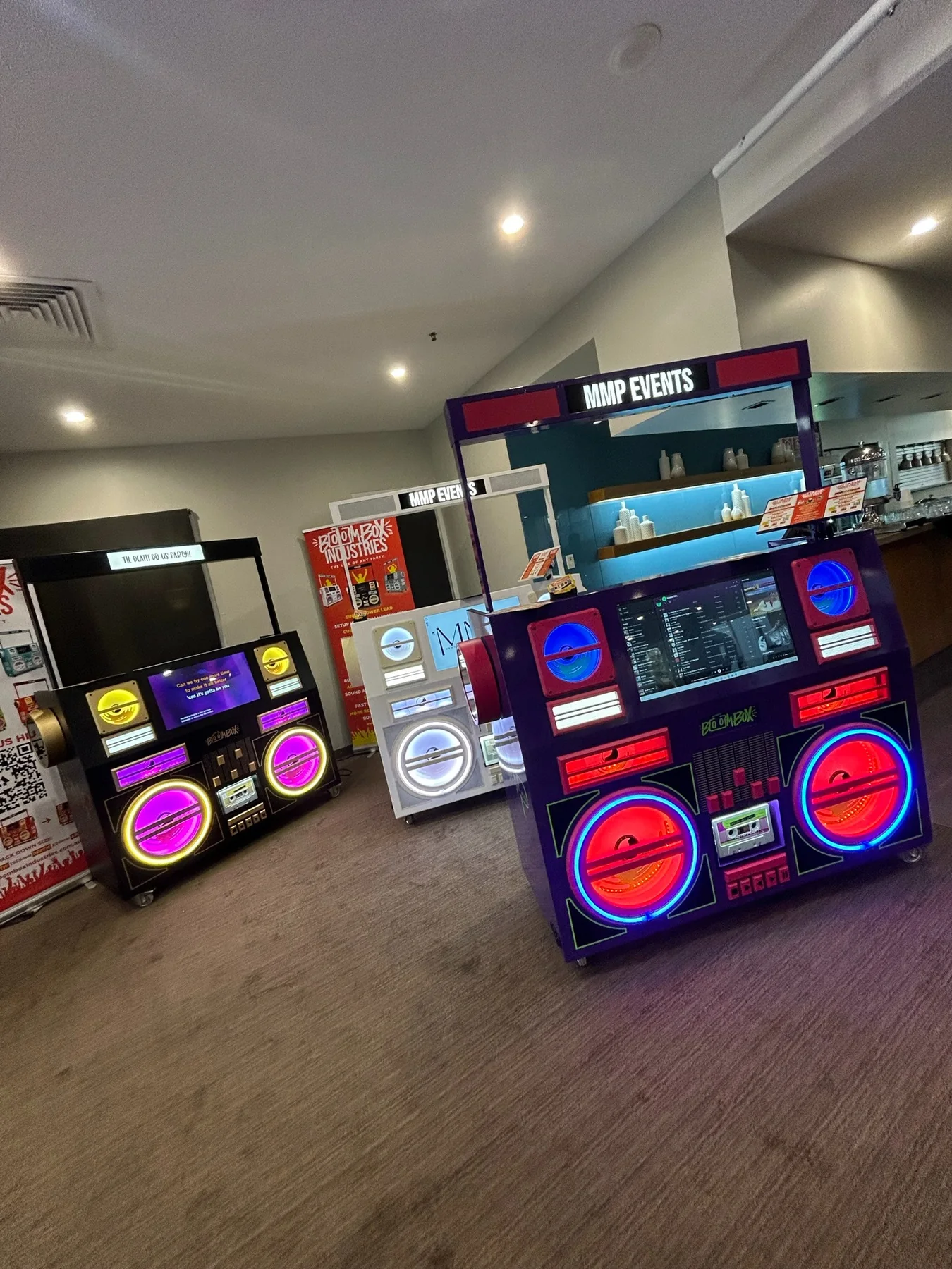 BoomBox entertainment systems in multiple custom finishes supplied through Venue Events