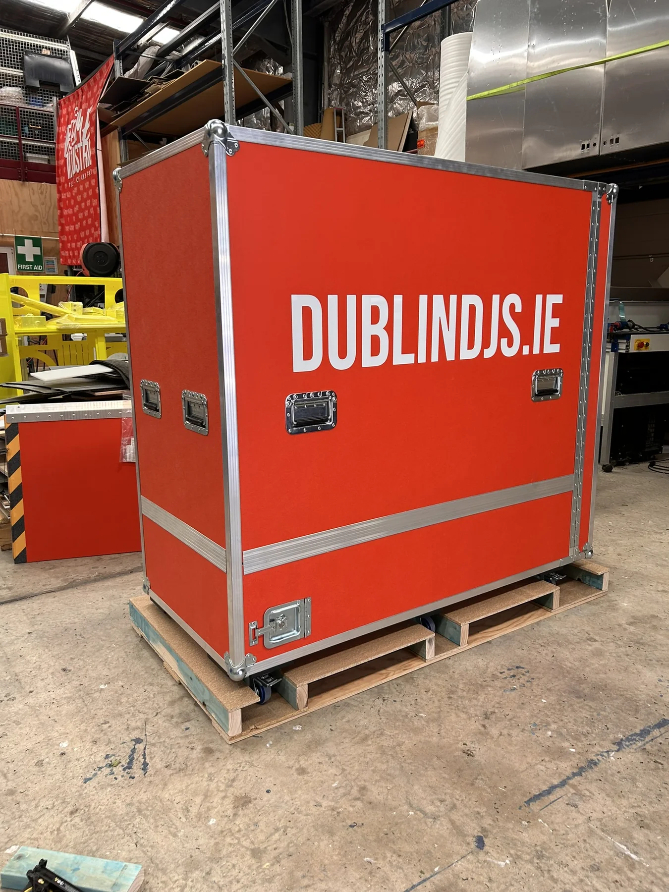 Custom protective road case supplied with a BoomBox entertainment system