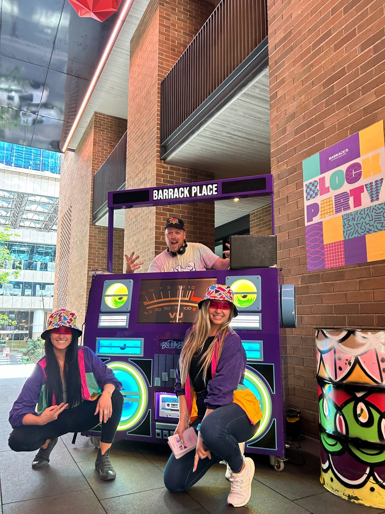 BoomBox entertainment booth at a street party event