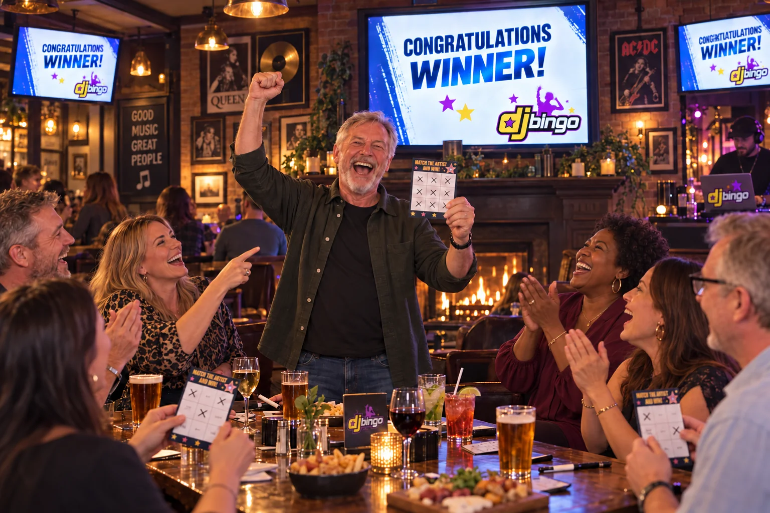 DJ Bingo winner celebrating with guests in a pub