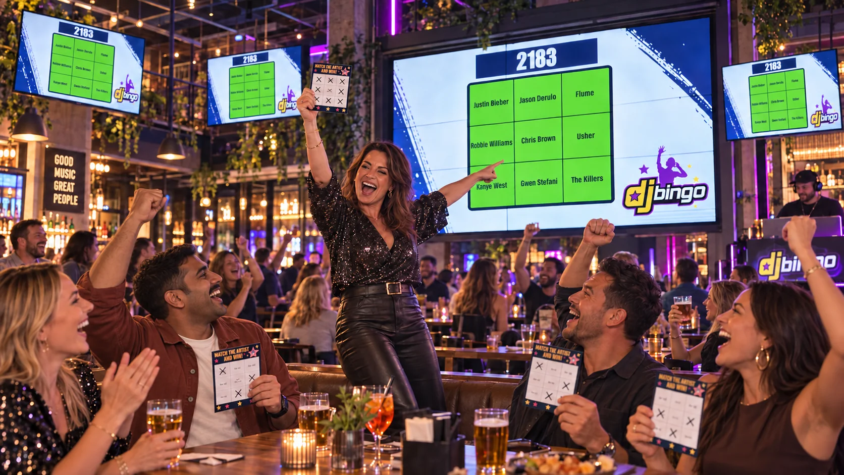 DJ Bingo gameplay displayed on venue screens