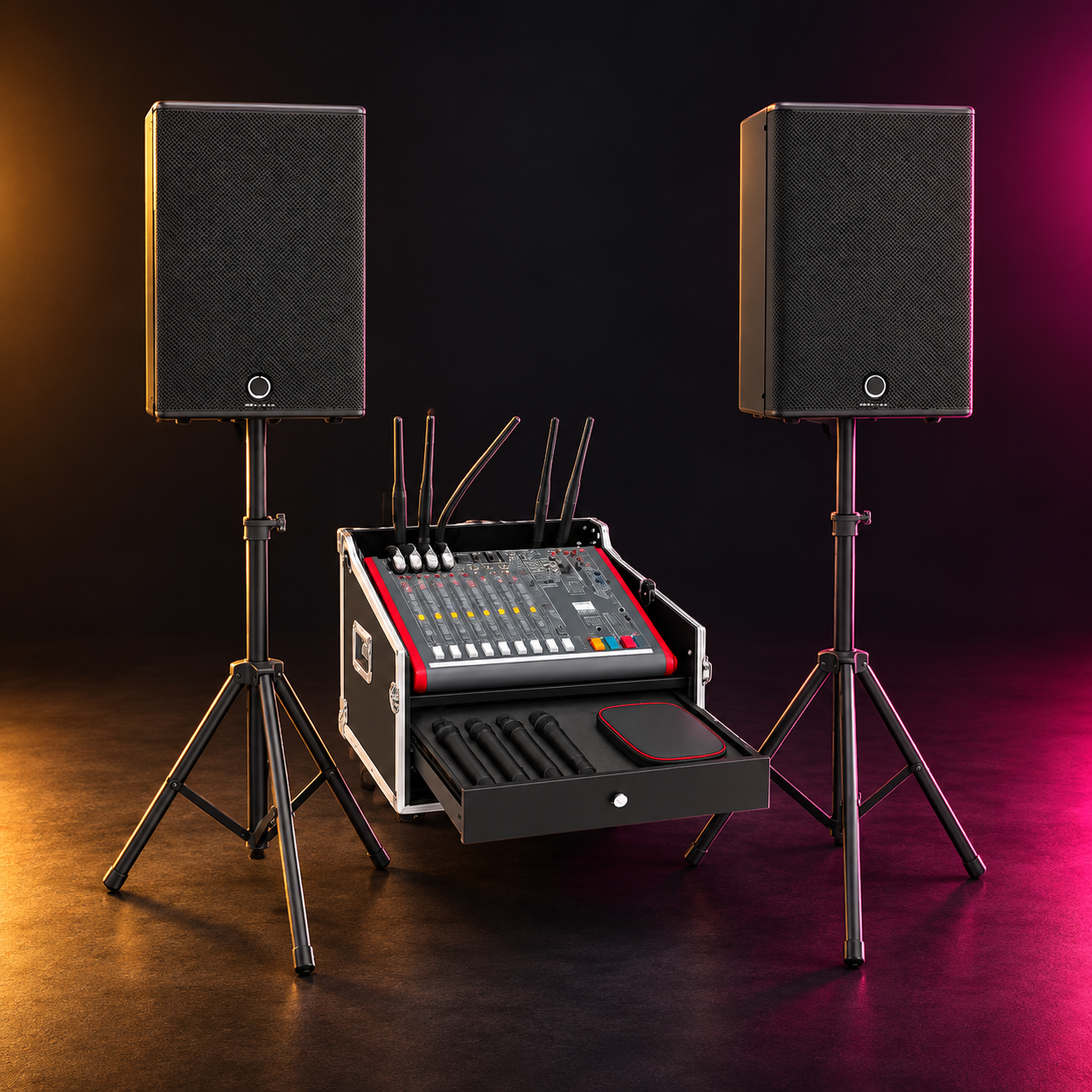Example sound system — supplied equipment differs from the image